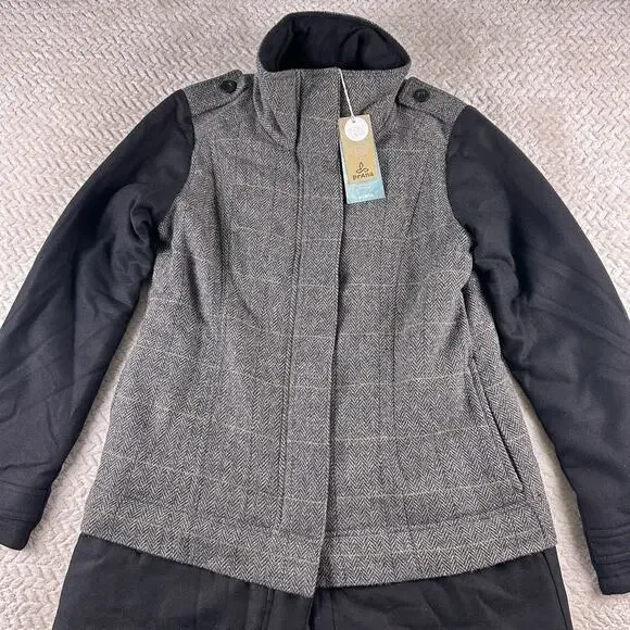 PrAna Women's Herringbone Wool Blend Caprise Insulated Convertible Jacket Gravel